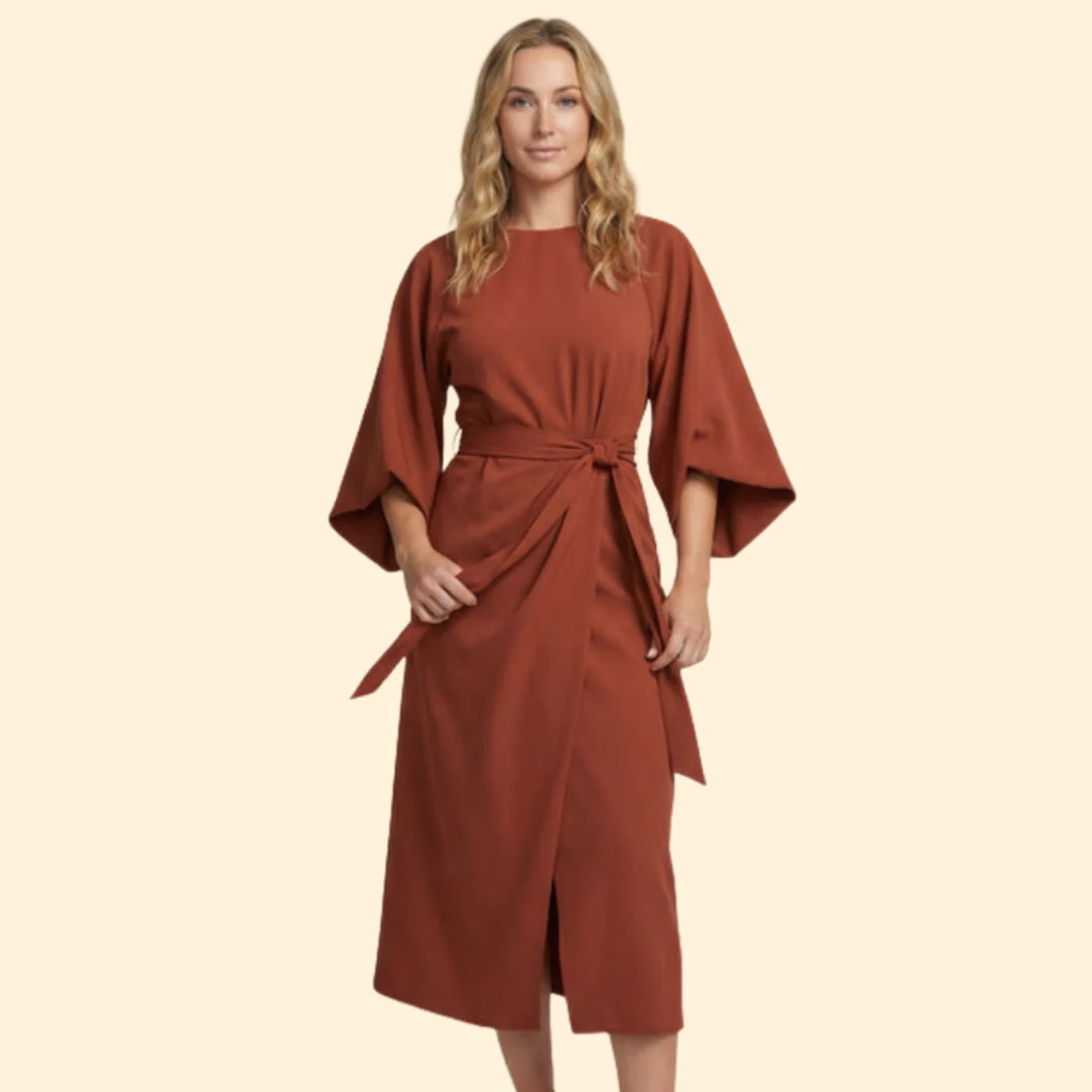 Women's Belted Elegant Dress - Image 2