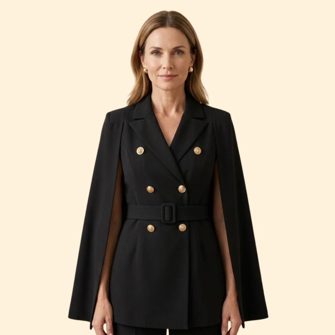 Women’s Blazer Mini Dress with Belt and Gold Buttons - Image 2