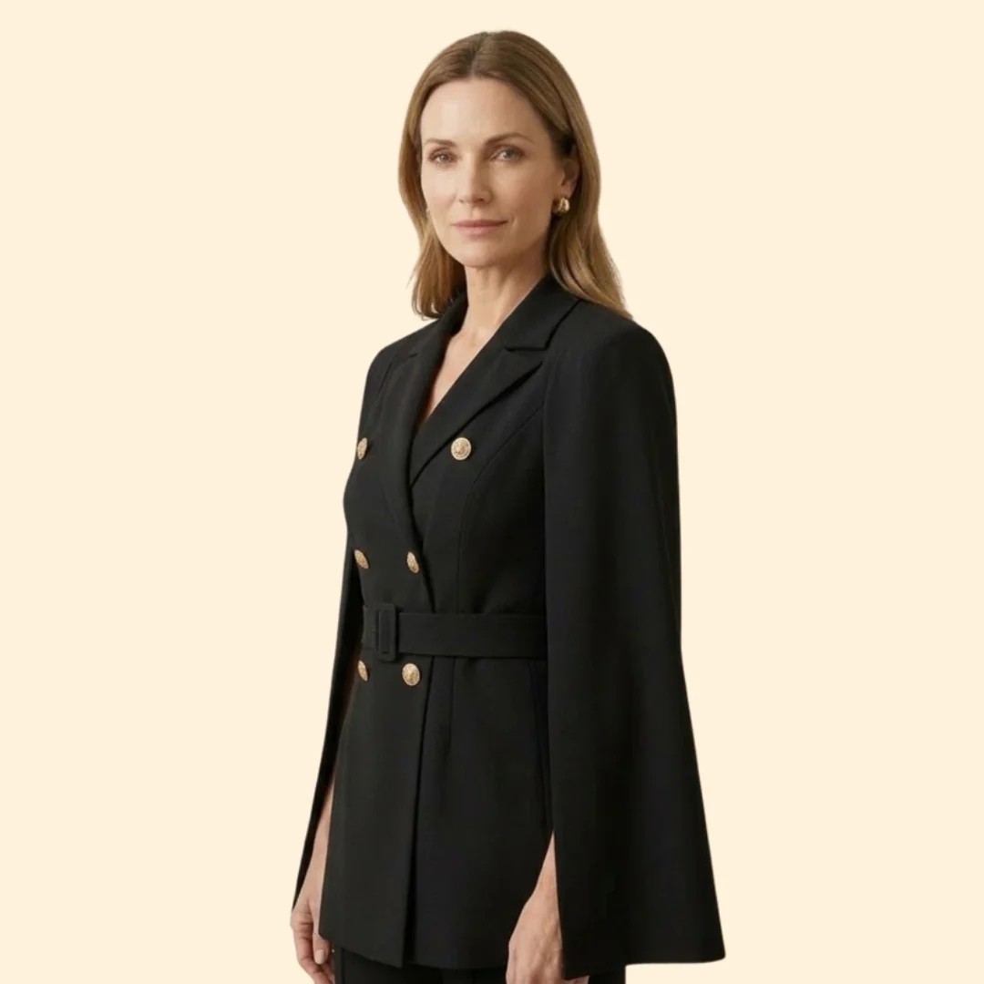 Women’s Blazer Mini Dress with Belt and Gold Buttons - Image 4
