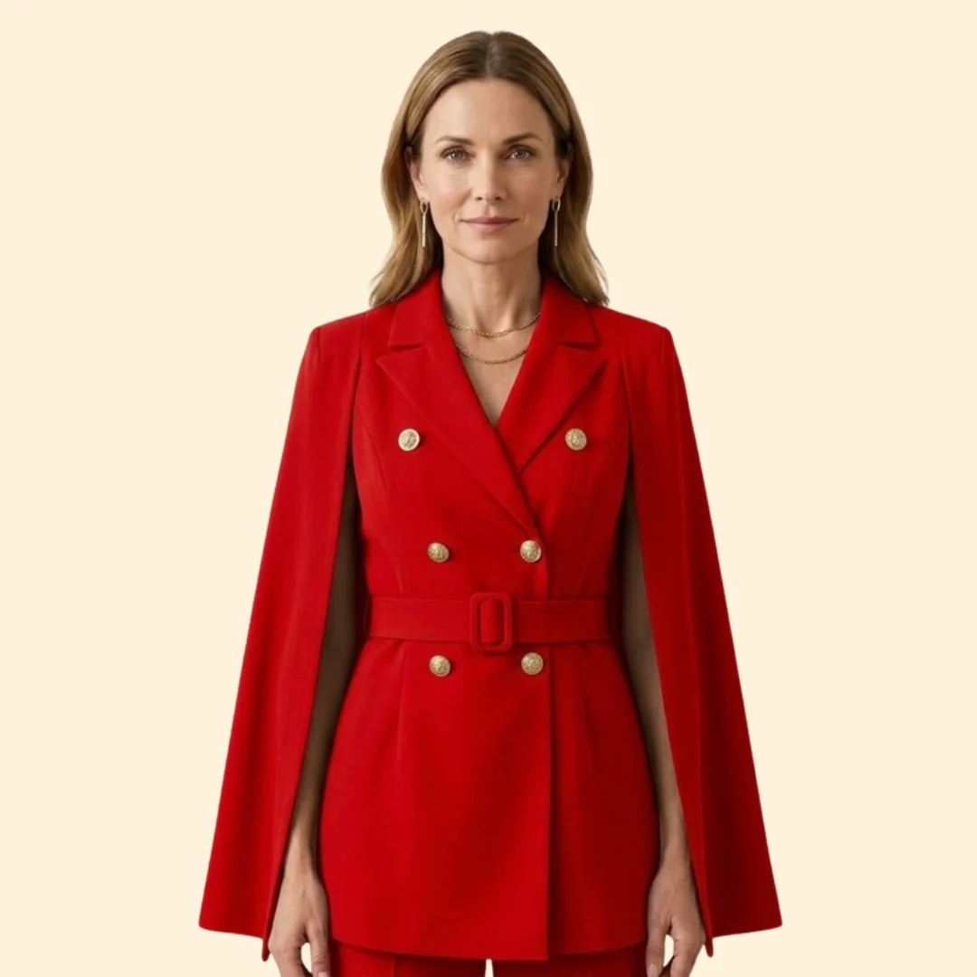 Women’s Blazer Mini Dress with Belt and Gold Buttons - Image 8