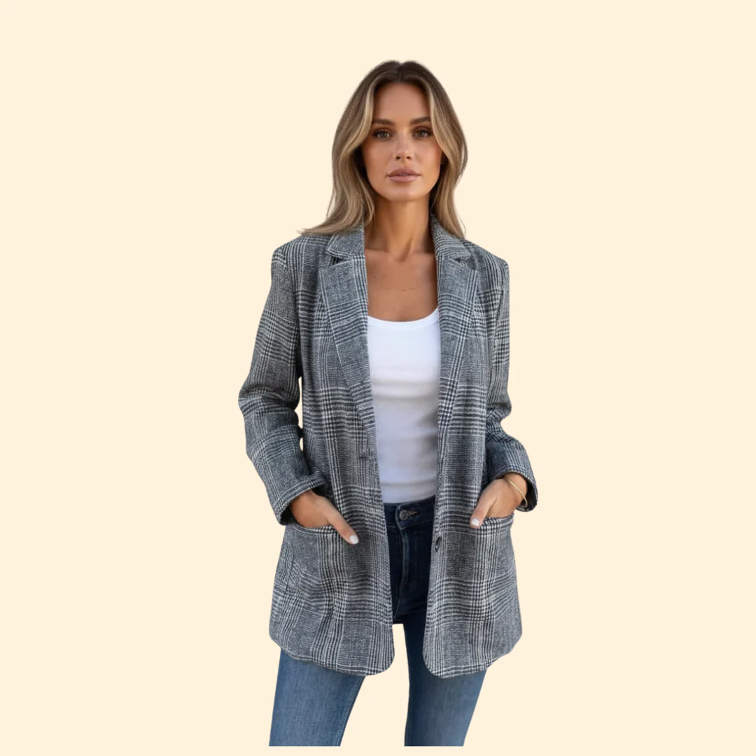 Women’s Blazer with Checkered Pattern Design - Image 5