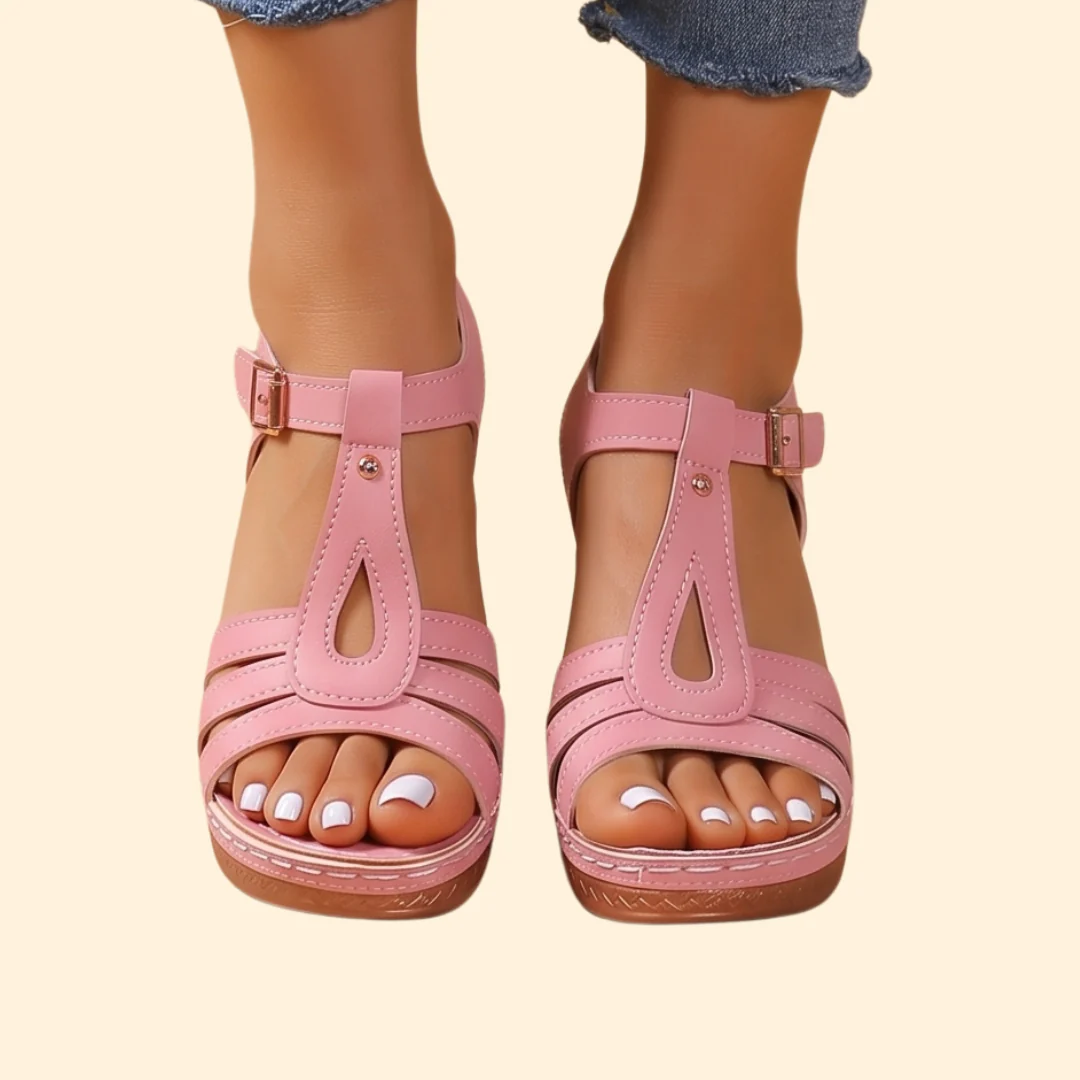 Women's Block Heel Sandals with T-Strap - Image 7