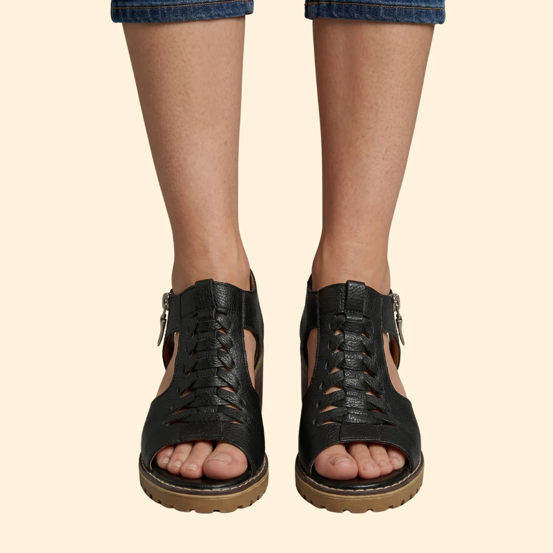 Women's Block Heel Sandals with Zipper - Image 3
