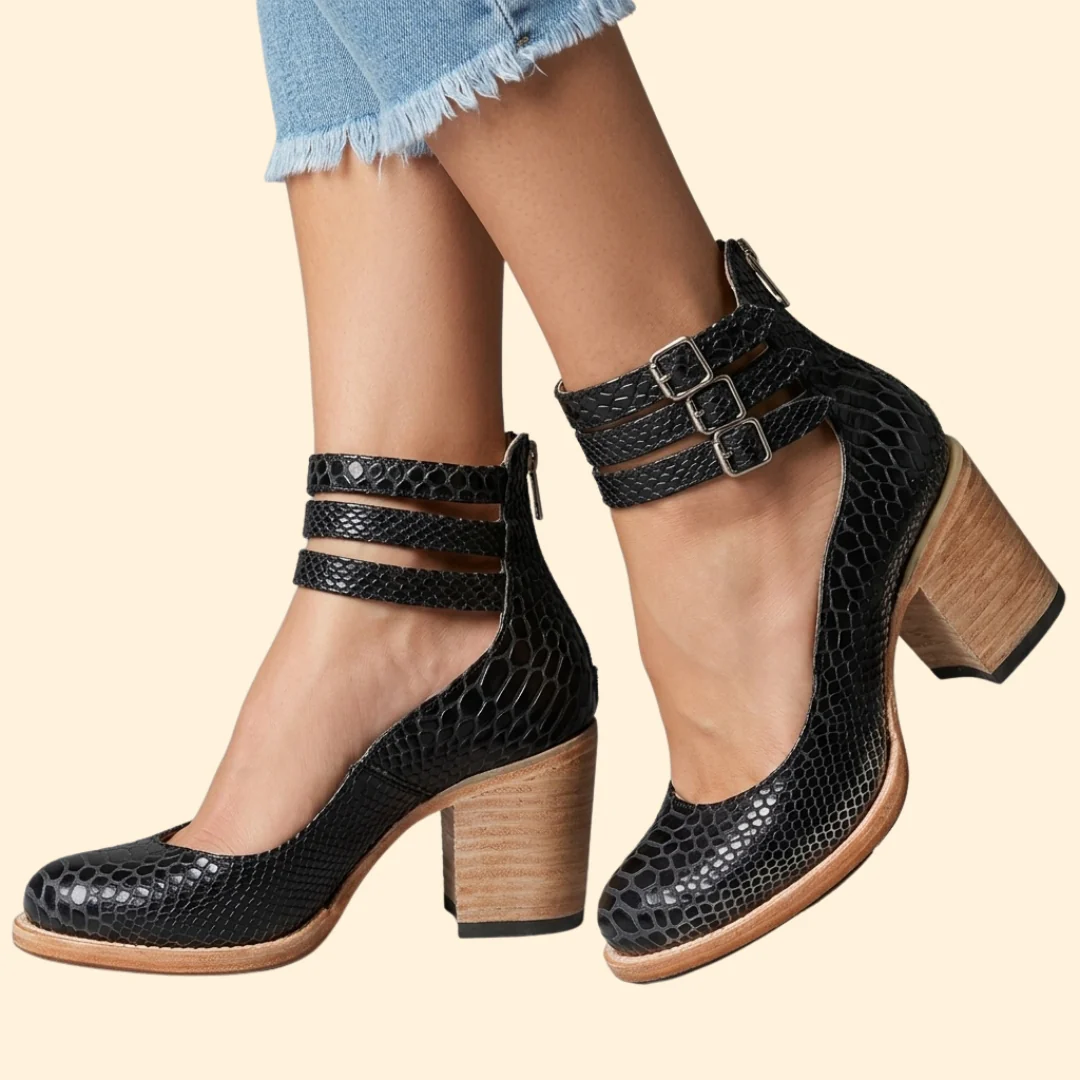 Women’s Block Heels with Triple Ankle Straps - Image 9