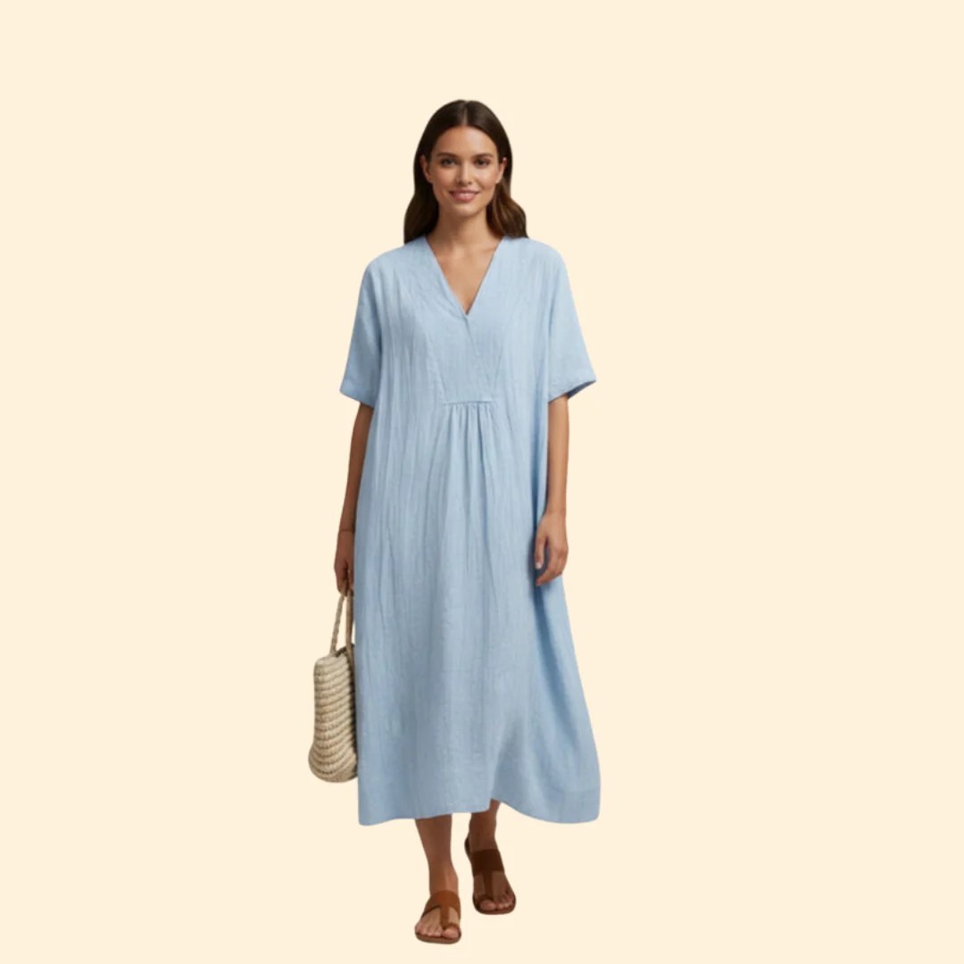 Women’s Boho Dress with V-Neck and Short Sleeves - Image 2