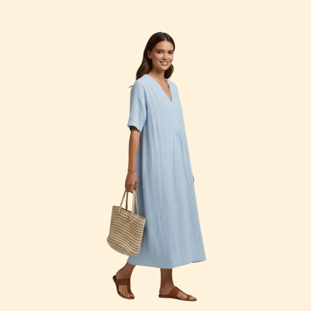Women’s Boho Dress with V-Neck and Short Sleeves - Image 3