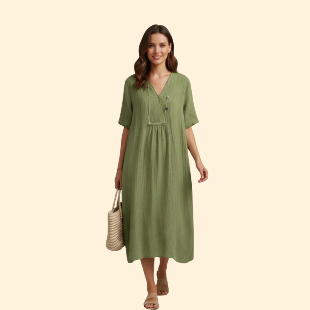 Women’s Boho Dress with V-Neck and Short Sleeves - Image 6
