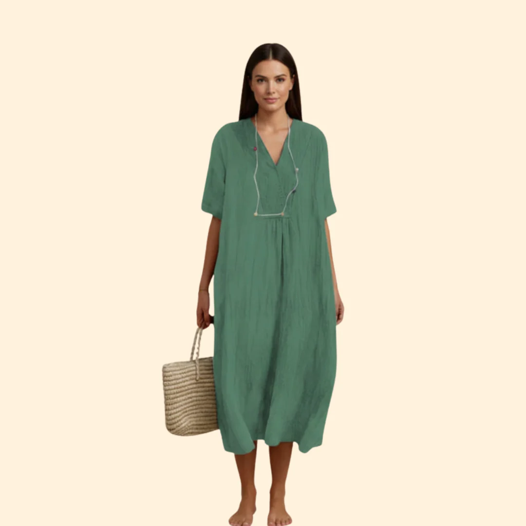 Women’s Boho Dress with V-Neck and Short Sleeves - Image 7
