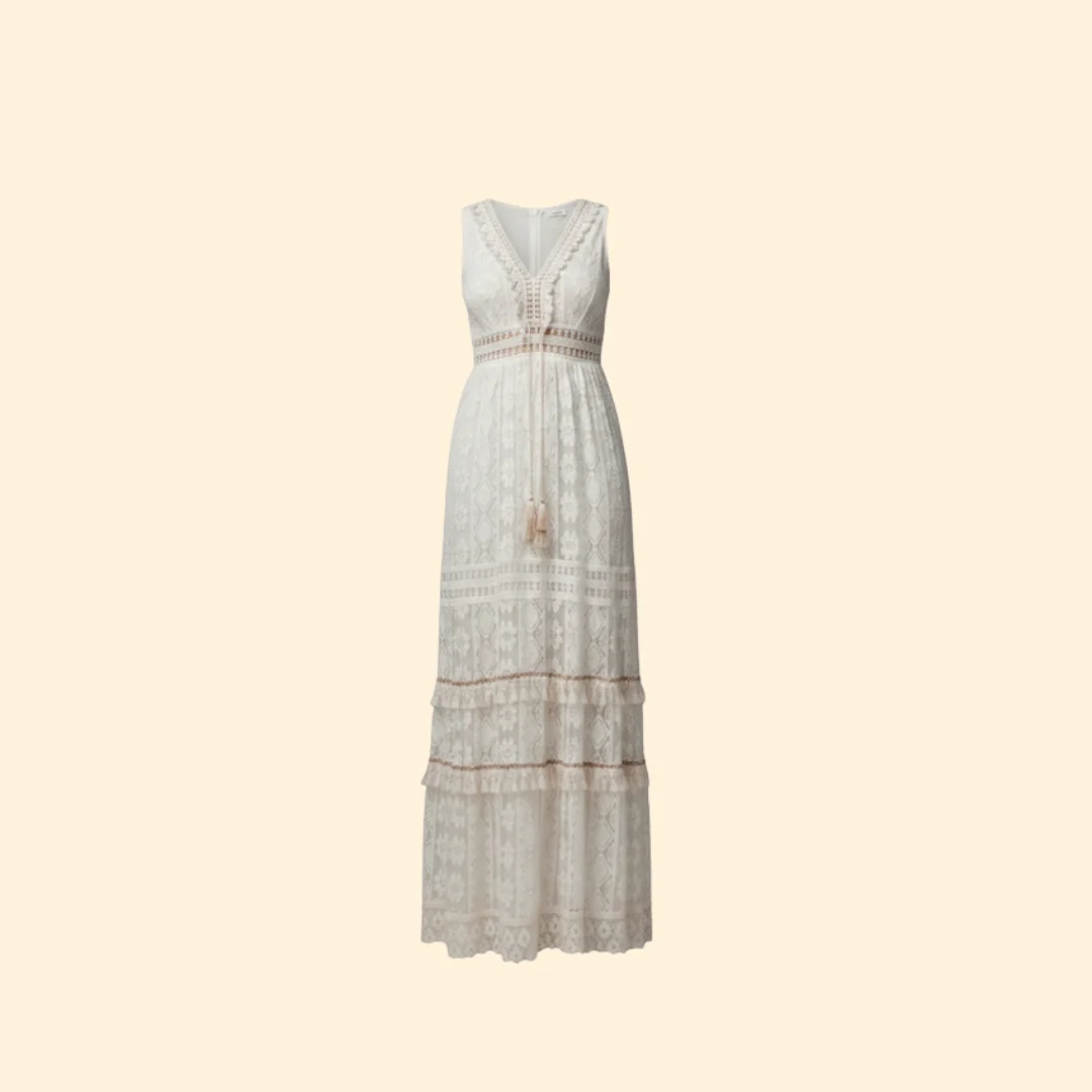 Women’s Boho Lace Maxi Dress with V-Neck
