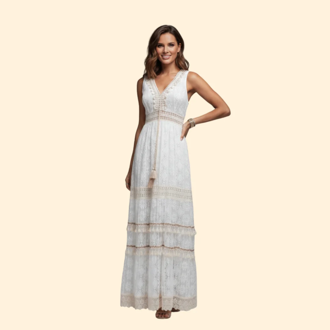 Women’s Boho Lace Maxi Dress with V-Neck - Image 6