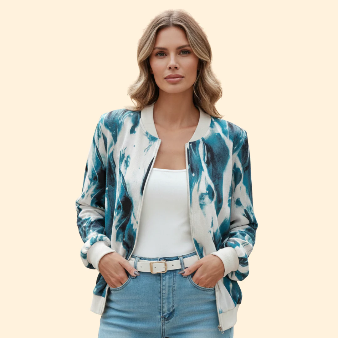 Women’s Bomber Jacket with Abstract Print Design - Image 2