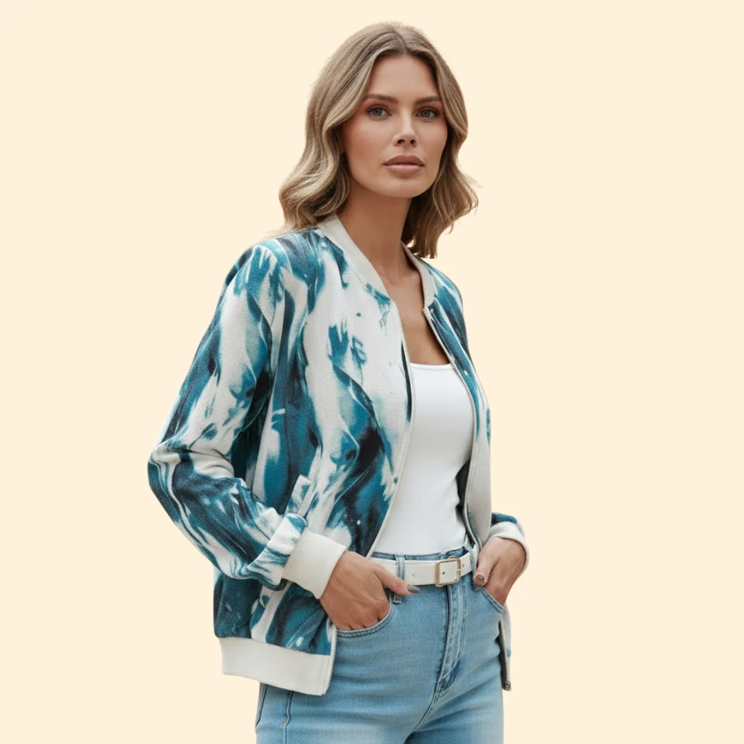 Women’s Bomber Jacket with Abstract Print Design - Image 3