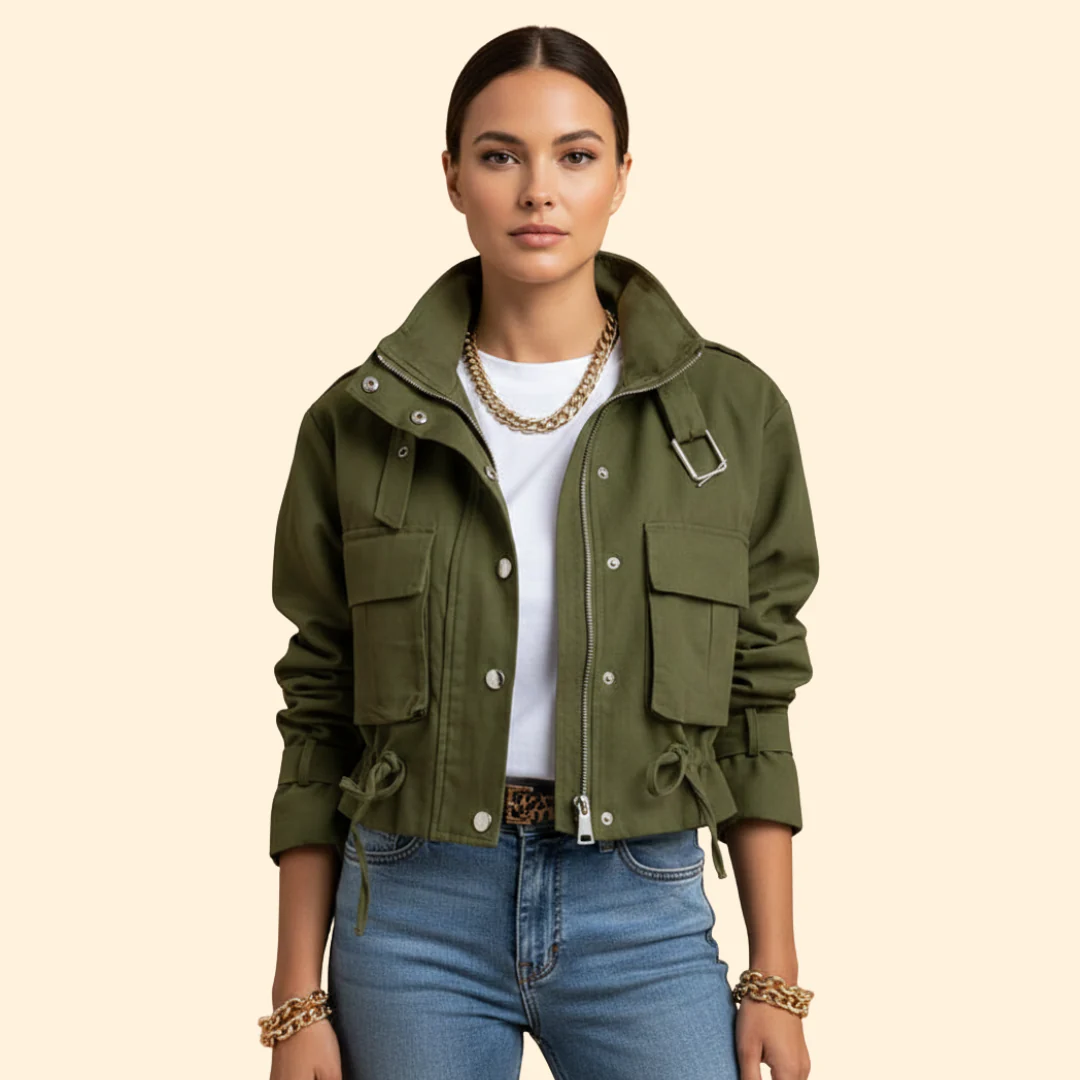 Women’s Bomber Jacket with Adjustable Waist Drawstring - Image 2