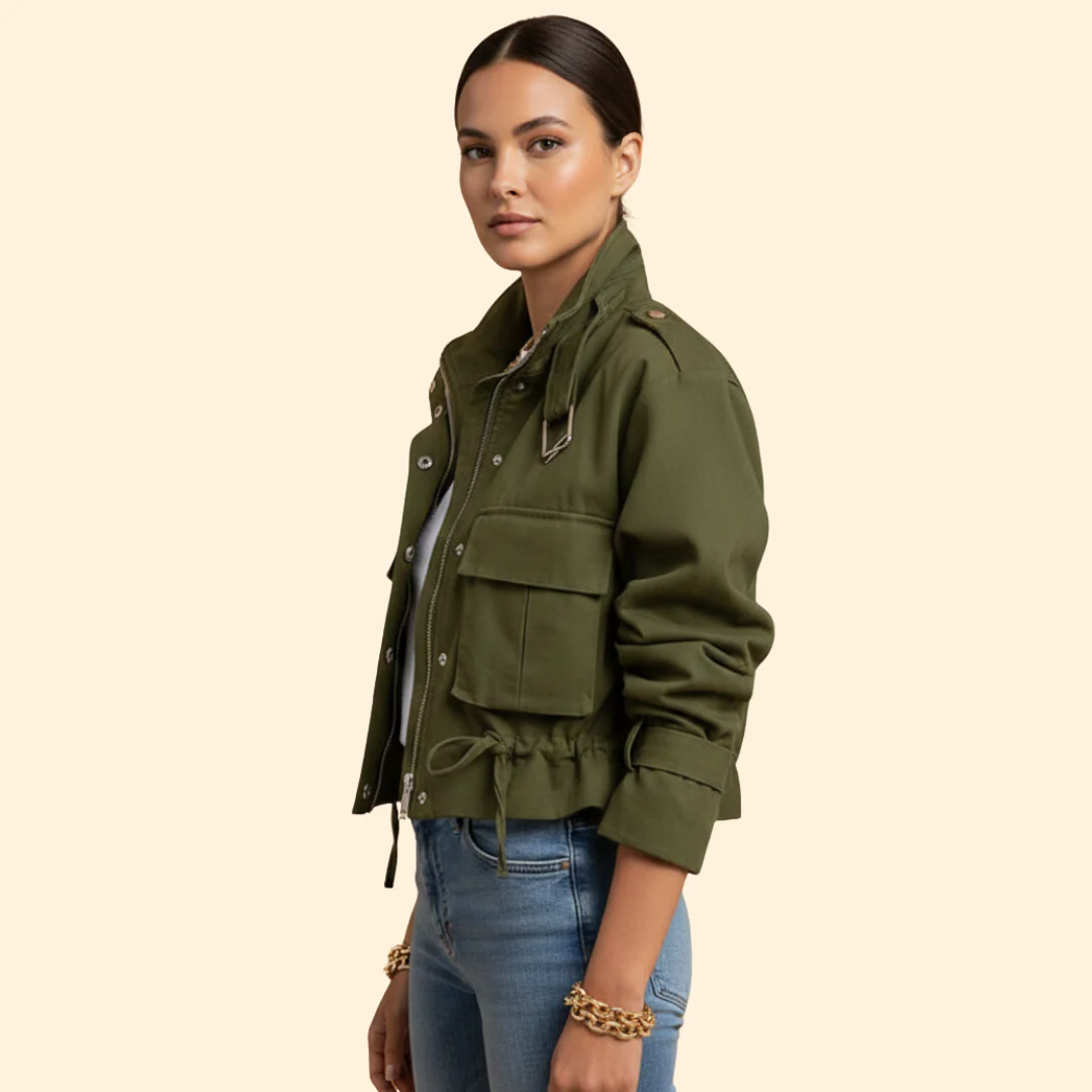 Women’s Bomber Jacket with Adjustable Waist Drawstring - Image 3