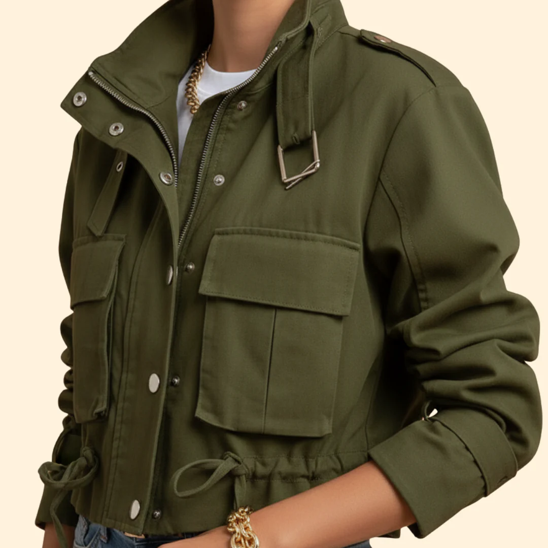 Women’s Bomber Jacket with Adjustable Waist Drawstring - Image 4
