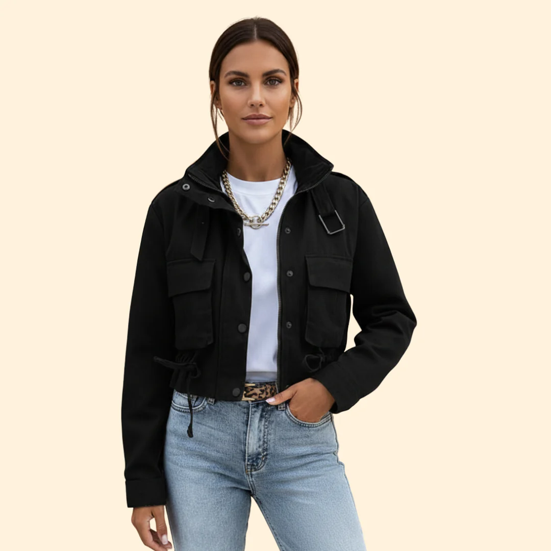 Women’s Bomber Jacket with Adjustable Waist Drawstring - Image 7