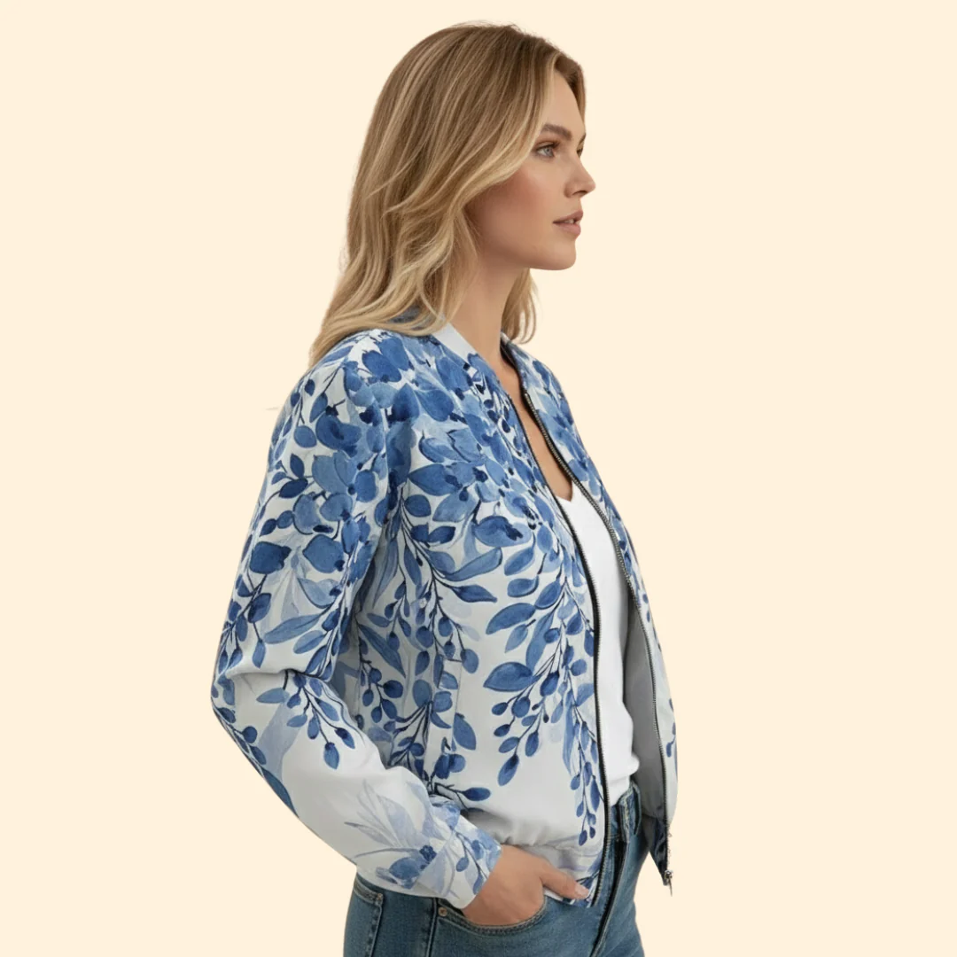 Women’s Bomber Jacket with Blue Floral Print - Image 3