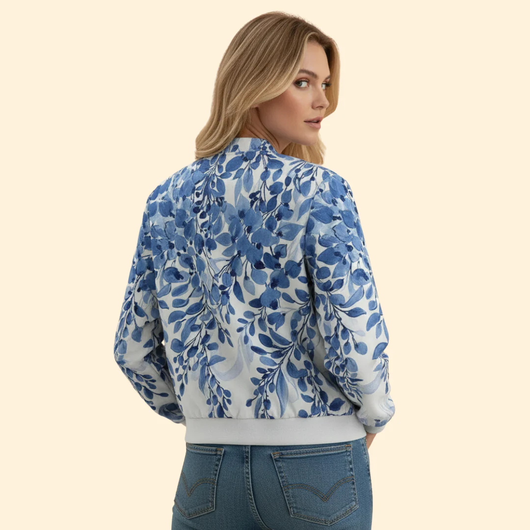 Women’s Bomber Jacket with Blue Floral Print - Image 4