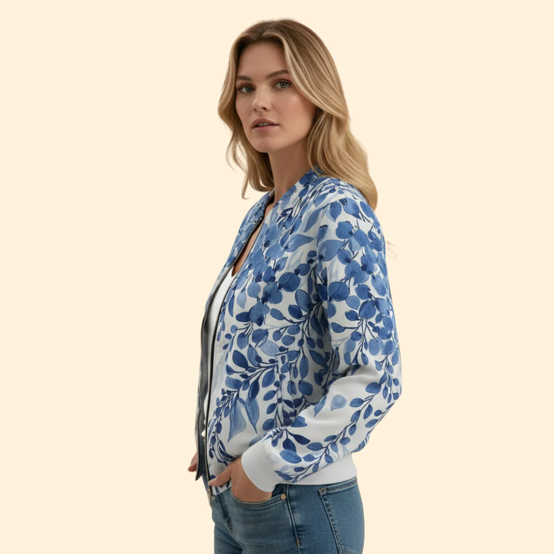 Women’s Bomber Jacket with Blue Floral Print - Image 5
