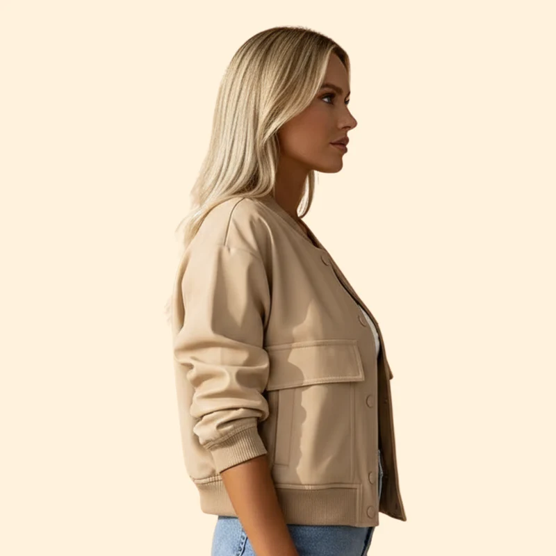 Women’s Bomber Jacket with Button Closure Design - Image 3