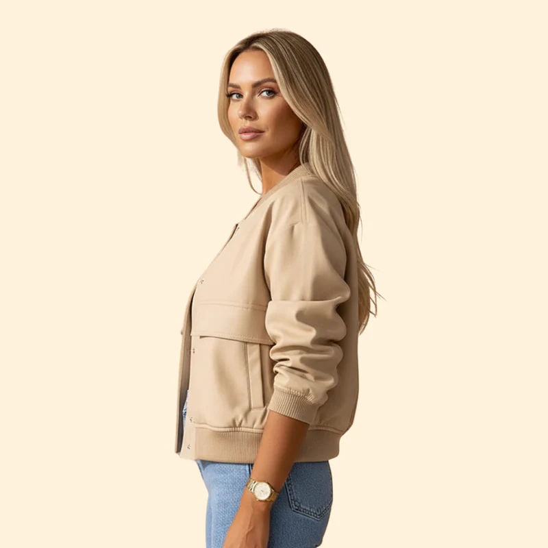 Women’s Bomber Jacket with Button Closure Design - Image 5