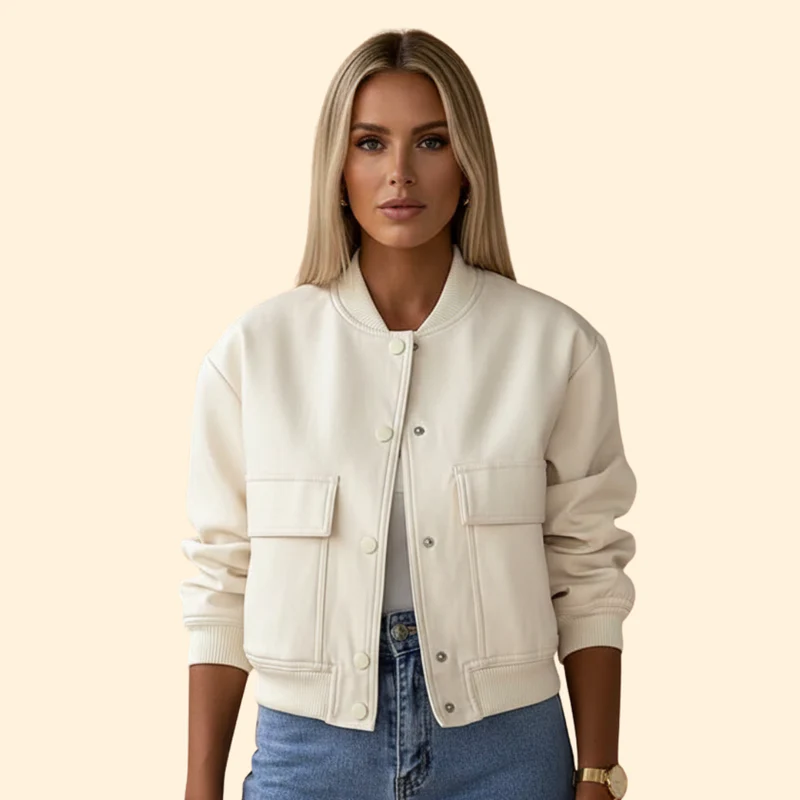 Women’s Bomber Jacket with Button Closure Design - Image 6