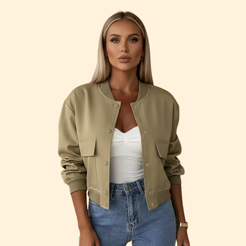 Women’s Bomber Jacket with Button Closure Design - Image 7