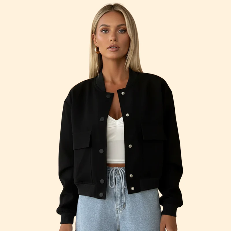 Women’s Bomber Jacket with Button Closure Design - Image 9