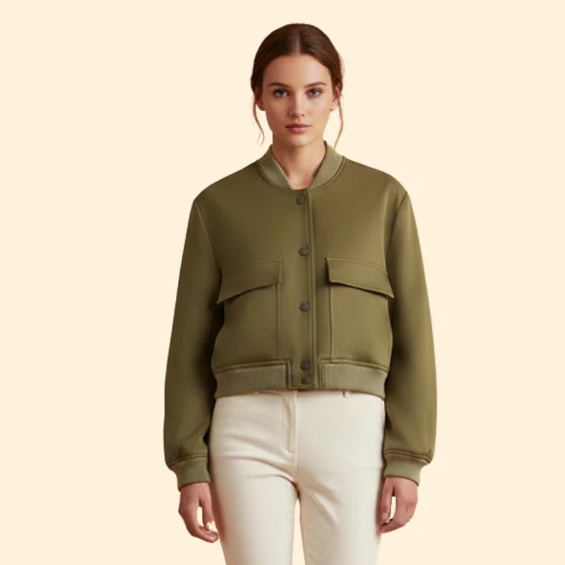 Women’s Bomber Jacket with Chest Flap Pockets - Image 11