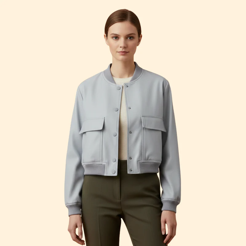 Women’s Bomber Jacket with Chest Flap Pockets - Image 12