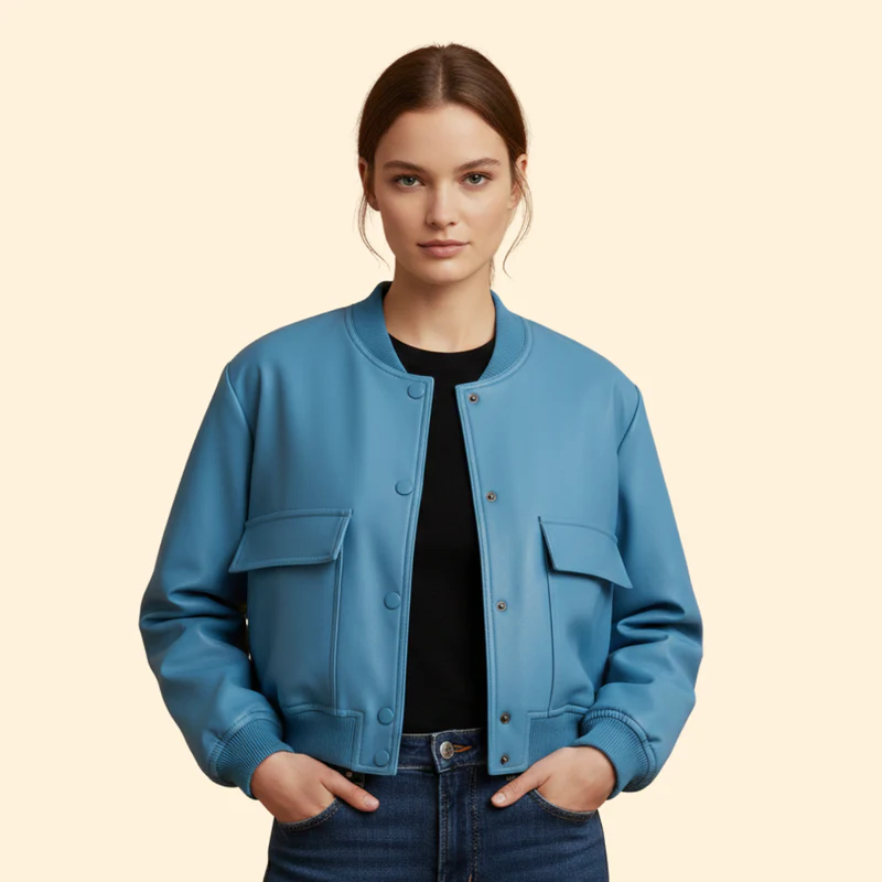 Women’s Bomber Jacket with Chest Flap Pockets - Image 13