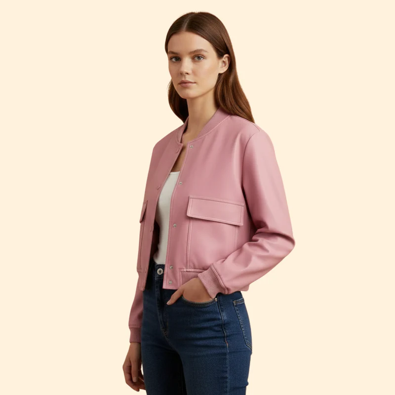 Women’s Bomber Jacket with Chest Flap Pockets - Image 3