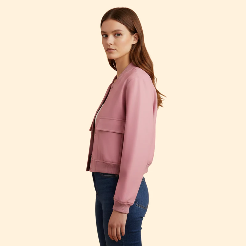 Women’s Bomber Jacket with Chest Flap Pockets - Image 5