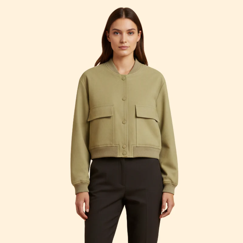 Women’s Bomber Jacket with Chest Flap Pockets - Image 8