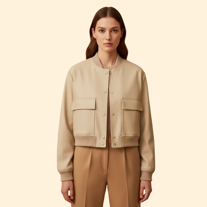 Women’s Bomber Jacket with Chest Flap Pockets - Image 9