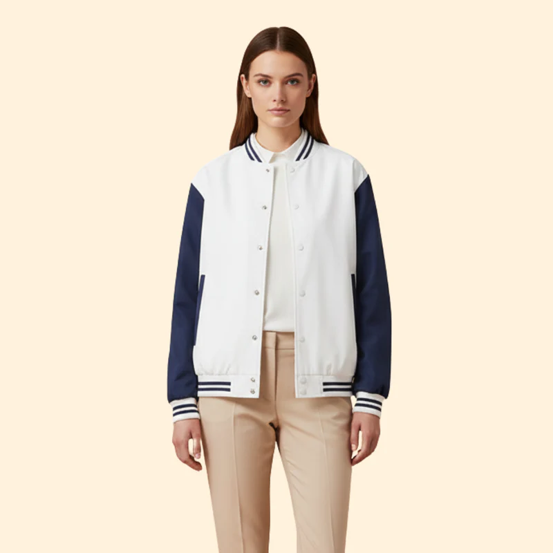 Women's Bomber Jacket with Contrast Sleeves - Image 2