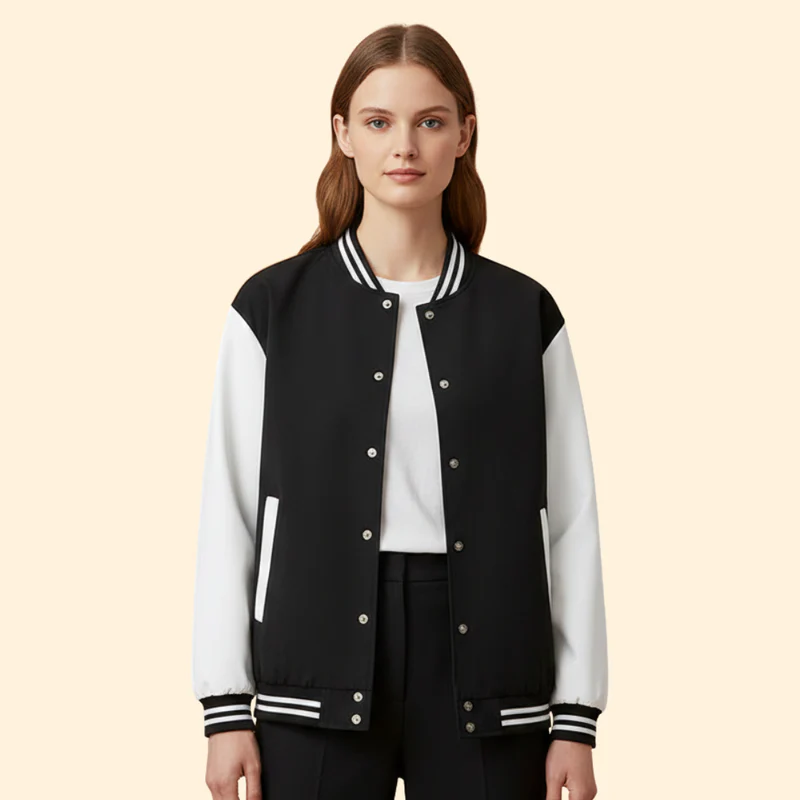 Women's Bomber Jacket with Contrast Sleeves - Image 8