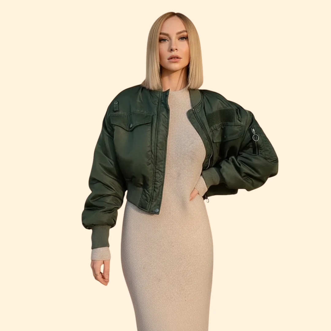 Women’s Bomber Jacket with Cropped Hem Design - Image 2