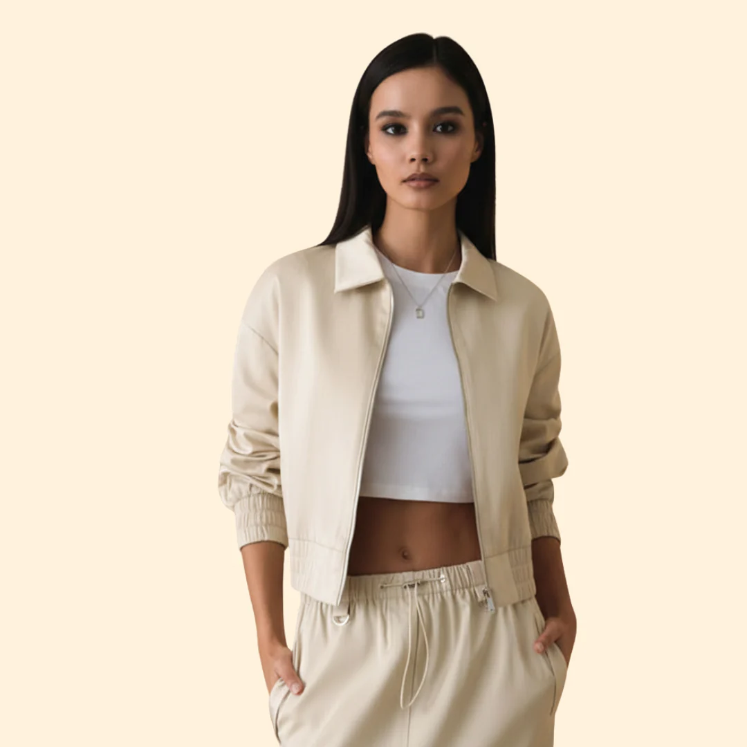 Women’s Bomber Jacket with Elastic Cuffed Sleeves - Image 2