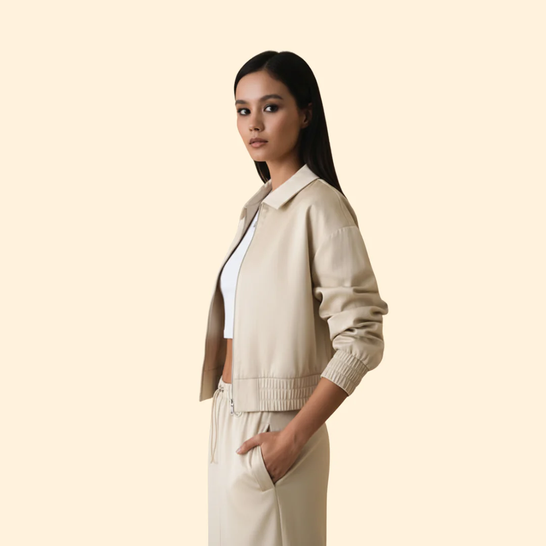 Women’s Bomber Jacket with Elastic Cuffed Sleeves - Image 3