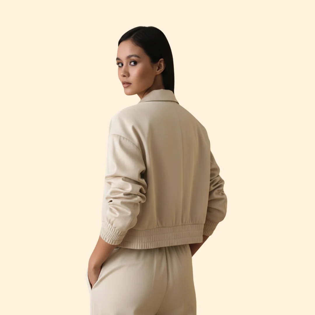 Women’s Bomber Jacket with Elastic Cuffed Sleeves - Image 4