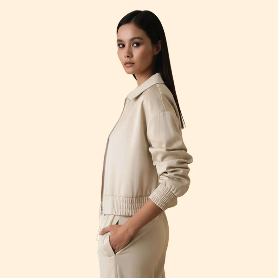 Women’s Bomber Jacket with Elastic Cuffed Sleeves - Image 5