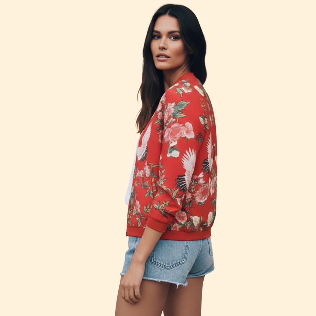 Women’s Bomber Jacket with Floral Print Design - Image 3