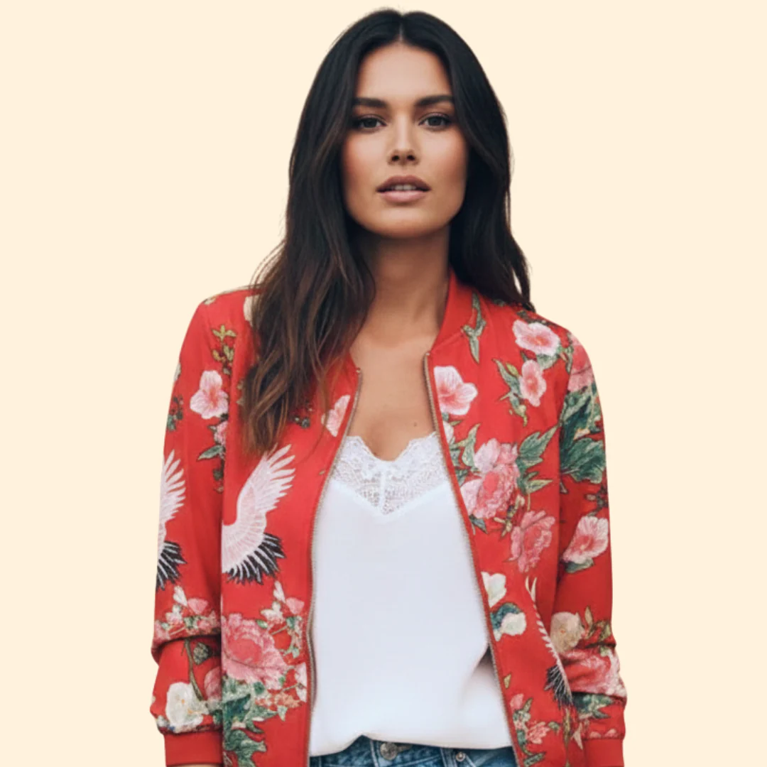 Women’s Bomber Jacket with Floral Print Design - Image 4