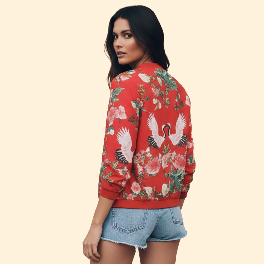 Women’s Bomber Jacket with Floral Print Design - Image 5