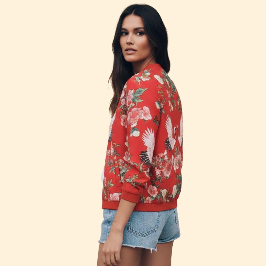 Women’s Bomber Jacket with Floral Print Design - Image 6