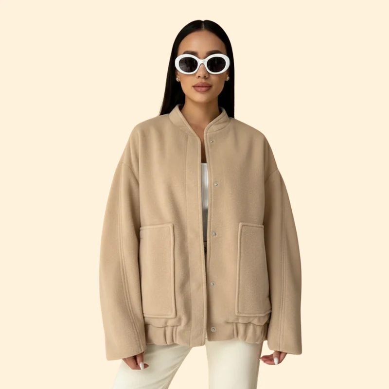 Women’s Bomber Jacket with Front Snap Closure - Image 2