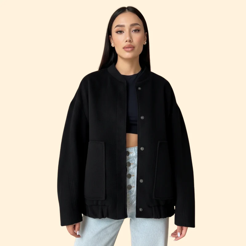 Women’s Bomber Jacket with Front Snap Closure - Image 5