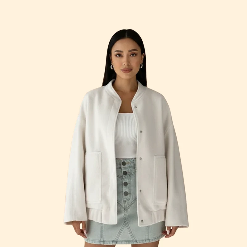 Women’s Bomber Jacket with Front Snap Closure - Image 6