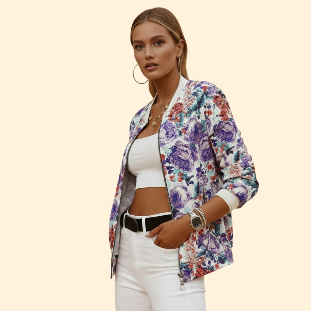 Women’s Bomber Jacket with Front Zip Closure - Image 3